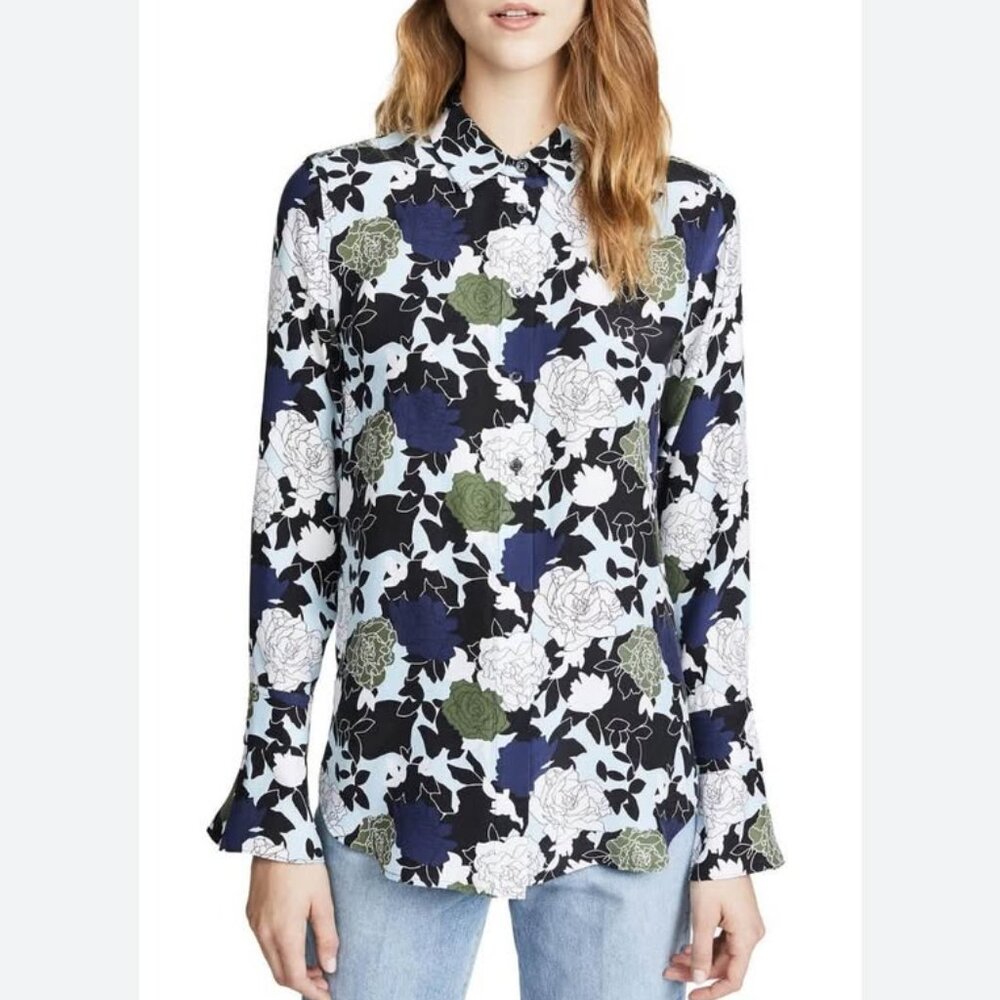Equipment Femme Daphne floral silk button down shirt